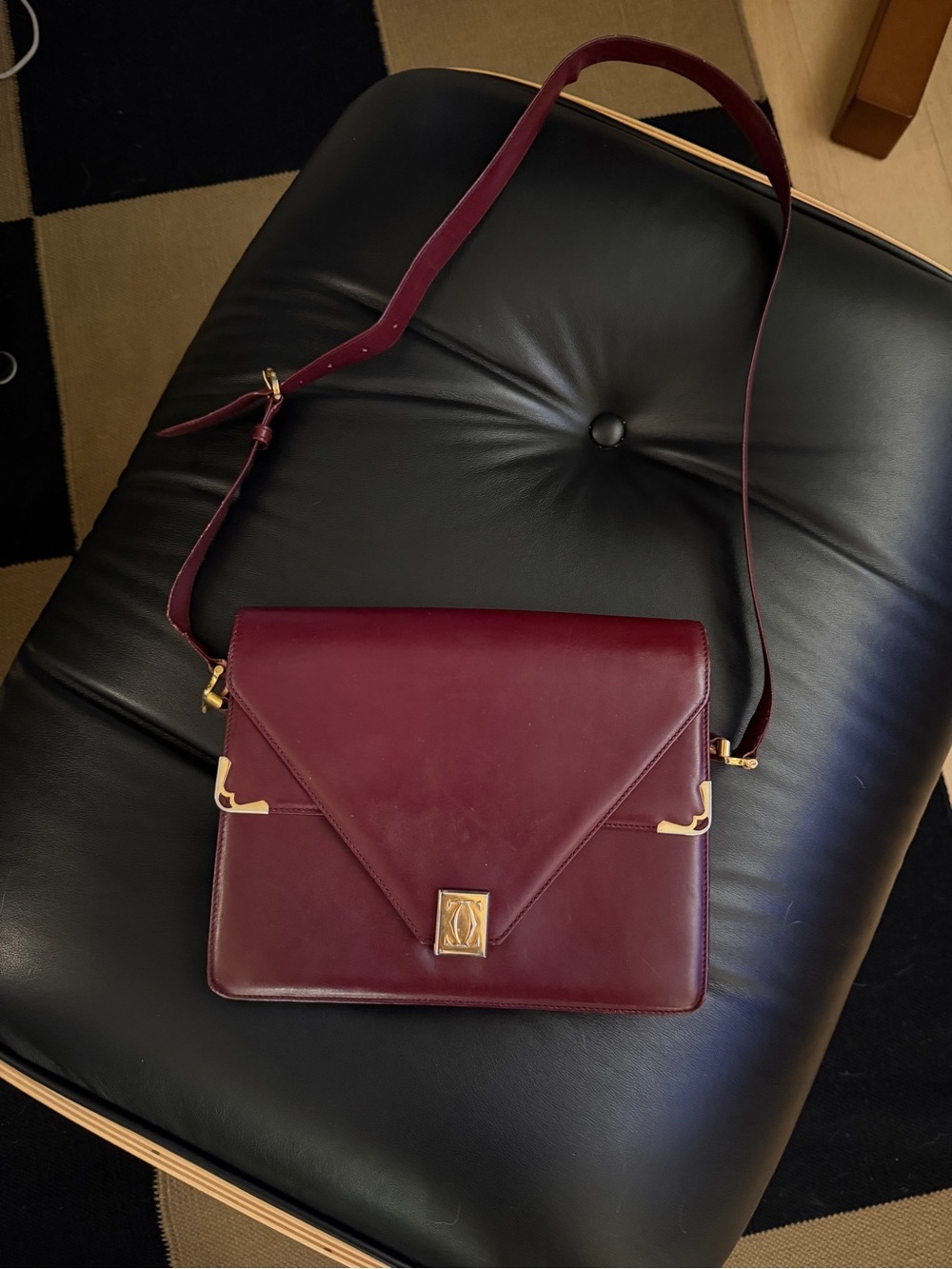 Cartier Burgundy Leather Envelope Crossbody Bag